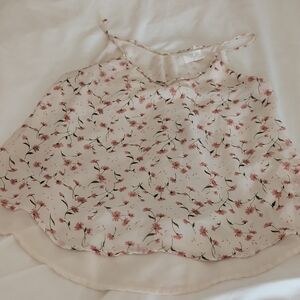 Sienna Sky Cream Floral Spaghetti Strap Cami with Pink Blossoms